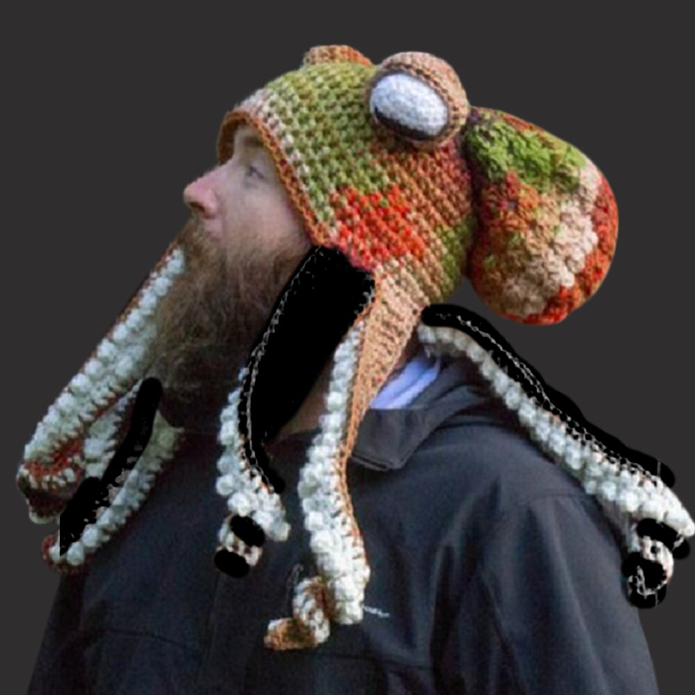 Knit Octopus Hats Beard Hand Weave Wool Christmas Cosplay Party Funny Tricky Headwear Warm Winter Men Hat Bonnet: Khaki