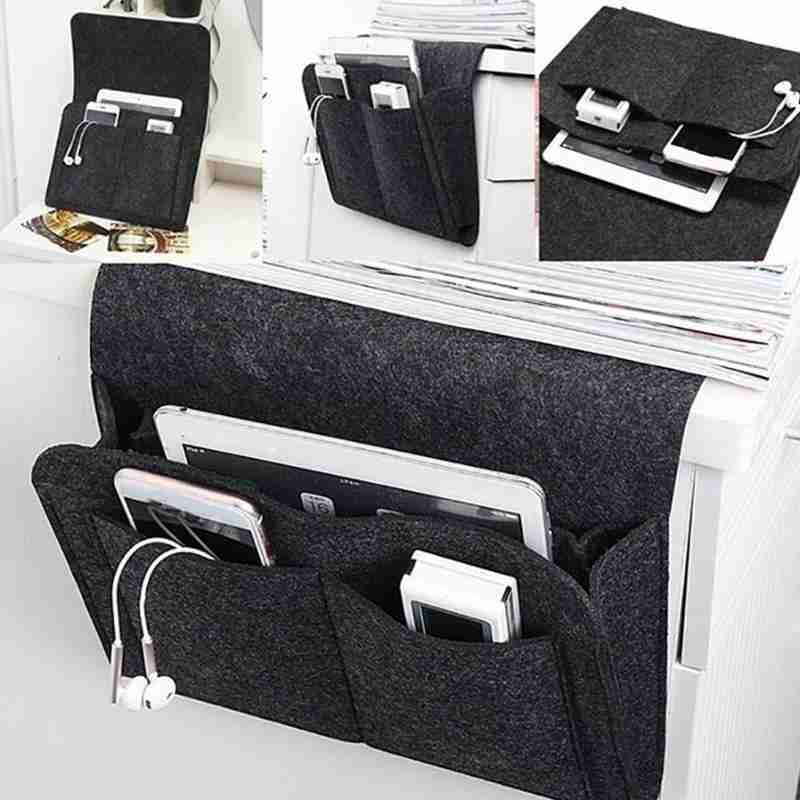 Filt sengekant opbevaring organizer senge skrivebord taske sofa tv lommer kontrol sofa holder hængende caddie fjernbetjening opbevaring organizer seng  r6 d 1