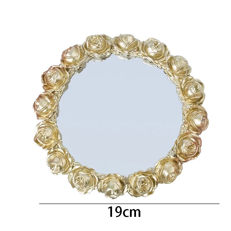 Pozłacane rozety lustro tace dekoracyjne nordycki luksusowe biżuteria kosmetyczne taca wystawiennicza kute szklane deser ciasto talerze: GD
