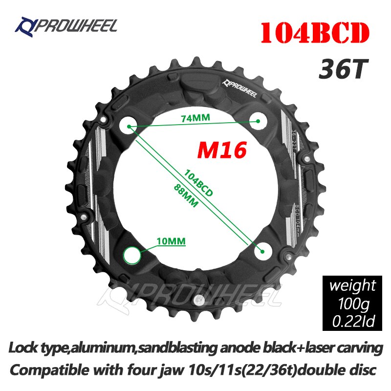 Mtb Fiets Kettingbladen 64/96/104 Bcd Tandwielen 22/24/26/28/32/36/38/40/42/44T Twee Speed/Drie Speed Bike Crank Reparatie Tandwielen: M16 36T