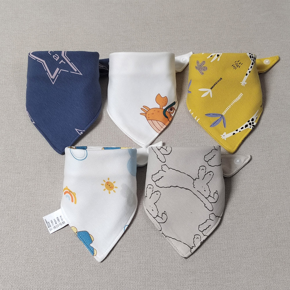 5 teile/los Baby Lätzchen Dreieck Doppel Baumwolle Lätzchen Cartoon Print Speichel Handtuch Baby Jungen Mädchen Fütterung Schürze Baumwolle Bandana Lätzchen: PEACOCK BLUE