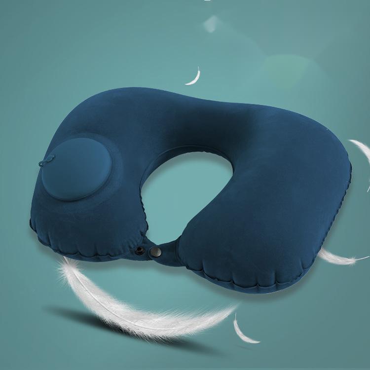 U-vorm Reiskussen Automatische Lucht Opblaasbare Vliegtuig Auto Kussens Ring Kussen Vouwen Druk Type Bed Kussens Hals Kussen: navy blue
