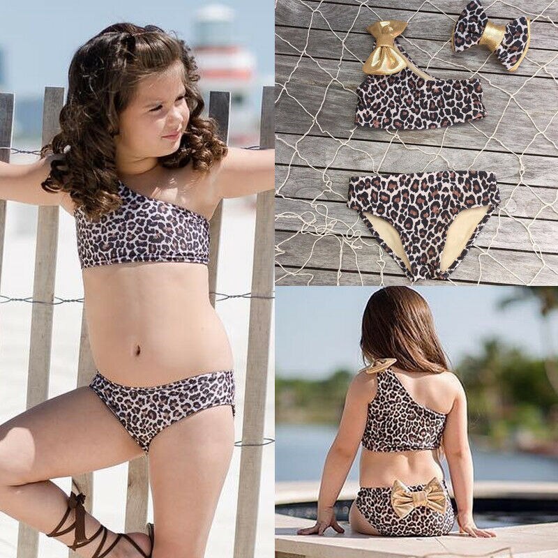 3 stk børn baby pige tøj leopard bikini sæt badetøj badedragt badedragt