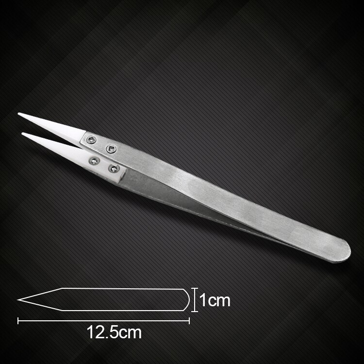 Pinzas con puntas cerámicas de acero inoxidable, resistentes al calor, aislamiento, reparación de diamantes de imitación, pinzas de precisión, soldadura SMD: Soldering Tweezer A