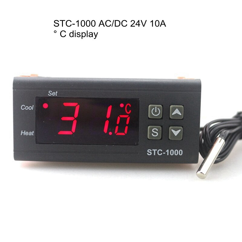 Digital LCD Temperature Controller Thermostat STC-1000 1m NTC Sensor Thermostat Regulator Heater Cooler Two Relay Output: 24V
