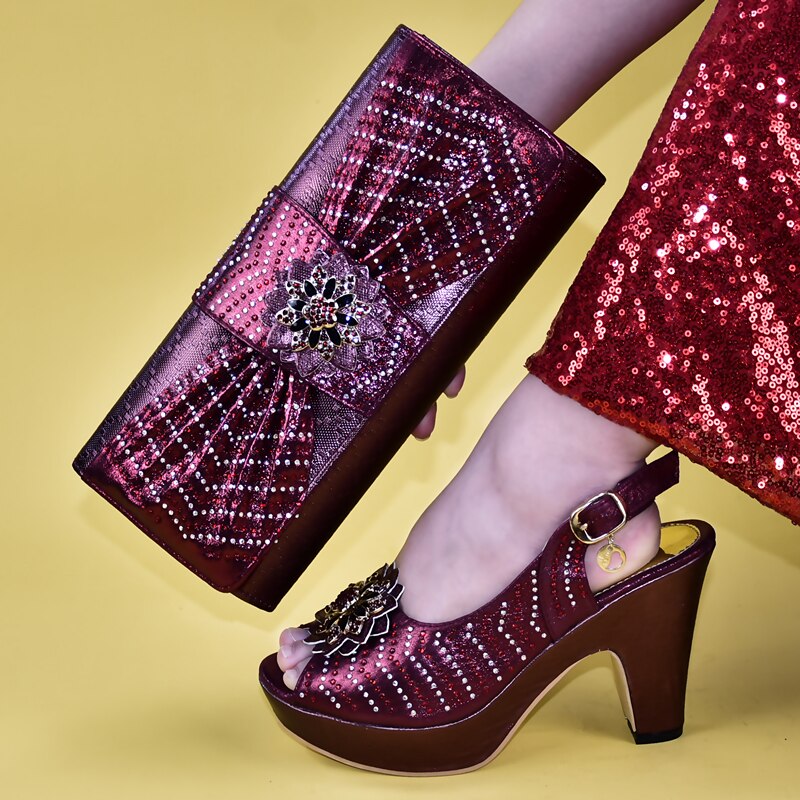 Neue Italienische Damen Schuhe und Taschen Zu Entsprechen Set Frauen Italienische African Party Pumpt Schuhe und Tasche Plus Größe Schuhe frauen Ferse Party: Wein-Rot / 10