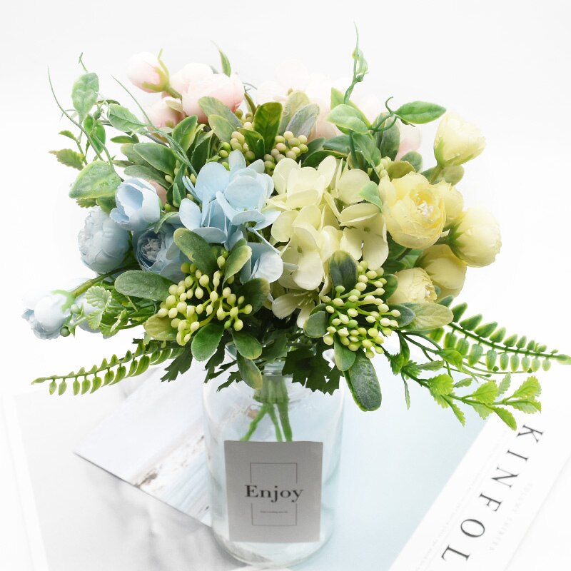 10 Boeket Simulatie Boeket Nordic Hortensia Kleine Knoppen Bedrijf Bloemen Diy Zijde Nep Bloem Kerst Thuis Bruiloft Decoratie