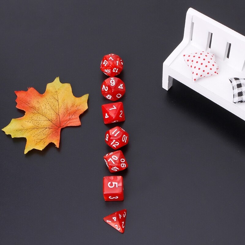 7 pces acrílico 16mm dados poliédricos números brancos para dragão pathfinder d20 d12 2xd10 d8 d6 d4