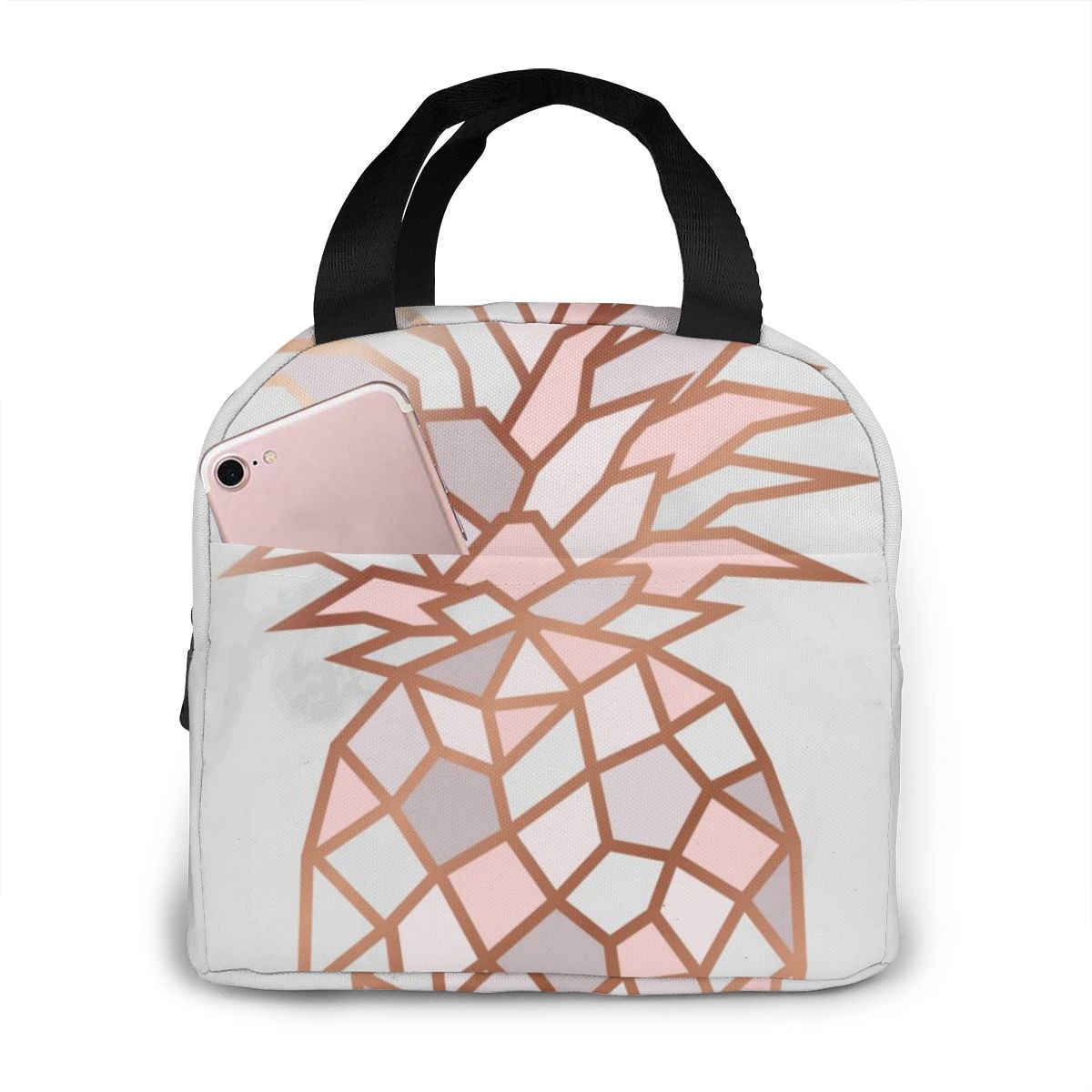 Gold Pineapple Pattern Lunch Bag Portable Insulated Thermal Cooler Bento Lunch Box Tote Picnic Storage Bag Pouch: Black 8