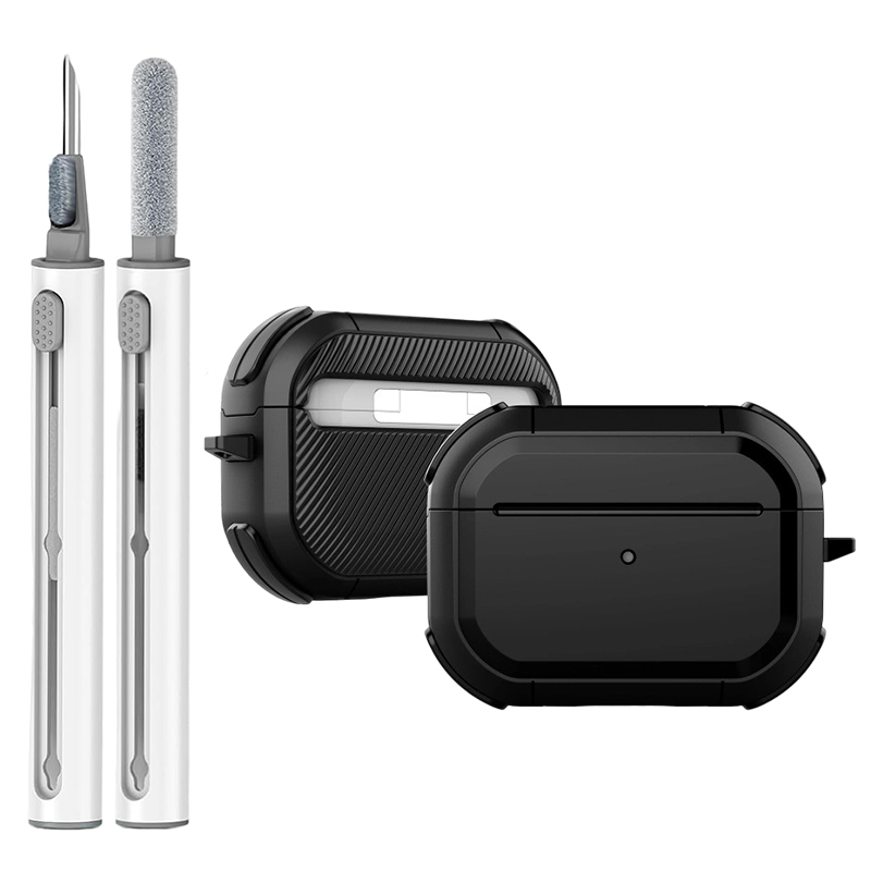 Para AirPods Pro 2a 1.a generación 3 Max AirPod 4 funda de bloqueo seguro con llavero Air Pod de cuerpo completo protección a prueba de golpes: S / Negro