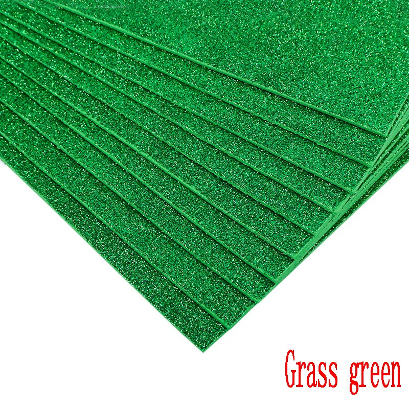 5sheets Glitter Foam Paper Sparkles Paper for Children's Craft Activities DIY Cutters Flash Handcraft Foam Paper Without Glue: Grass green