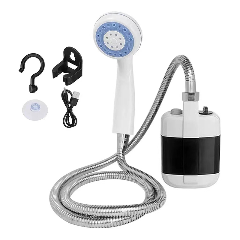 RV Portable Shower Camping Outdoor Handheld Electric Shower Battery Powered Compact Handheld Rechargeable Camping Showerhead: WHITE