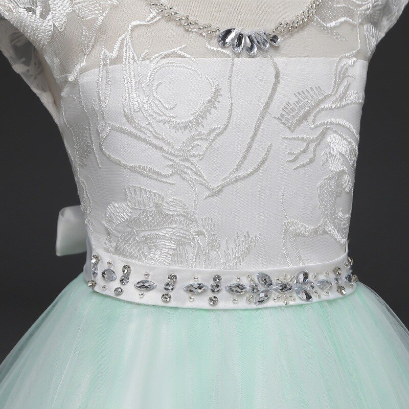 Mint Green Ball Gown Lace Flower Girl Dresses Floral Organza Floor Length Girls Pageant Dresses First Communion Dresses