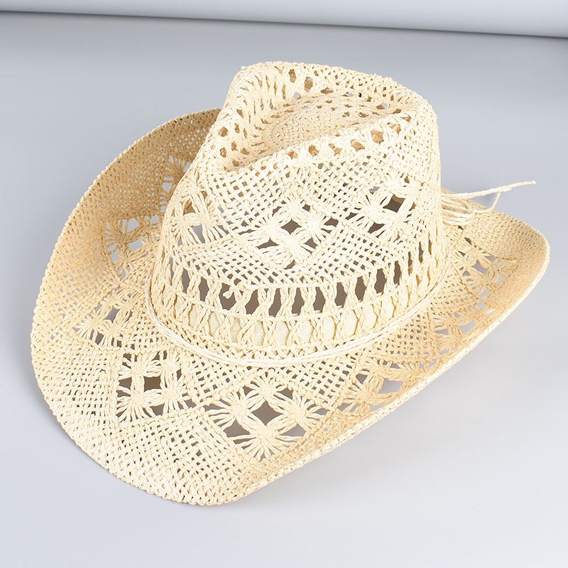 Sombrero de vaquero occidental para mujer y hombre, gorra de sol de playa de verano , sombreros vaqueros de vaquera, sombrero de paja, sombrero de vaquero Vintage blanco y negro para mujer: Beige