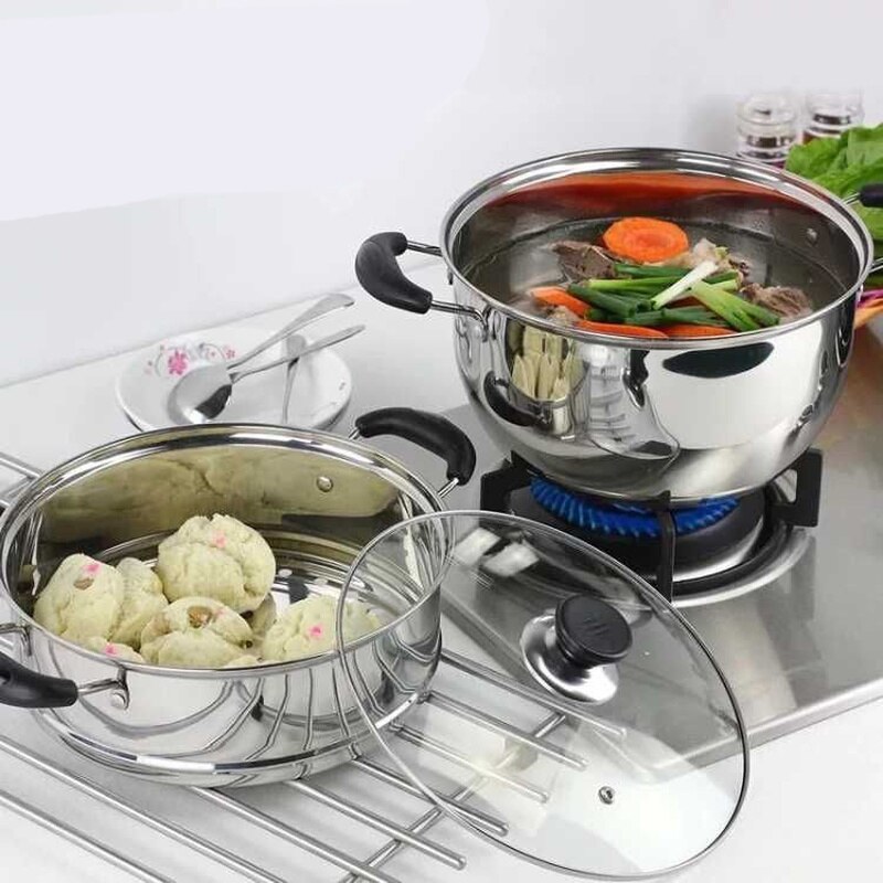 Utensilios de cocina de acero inoxidable, olla antiadherente de doble fondo, 1,5l-4L, utensilios de cocina multiusos, uso General