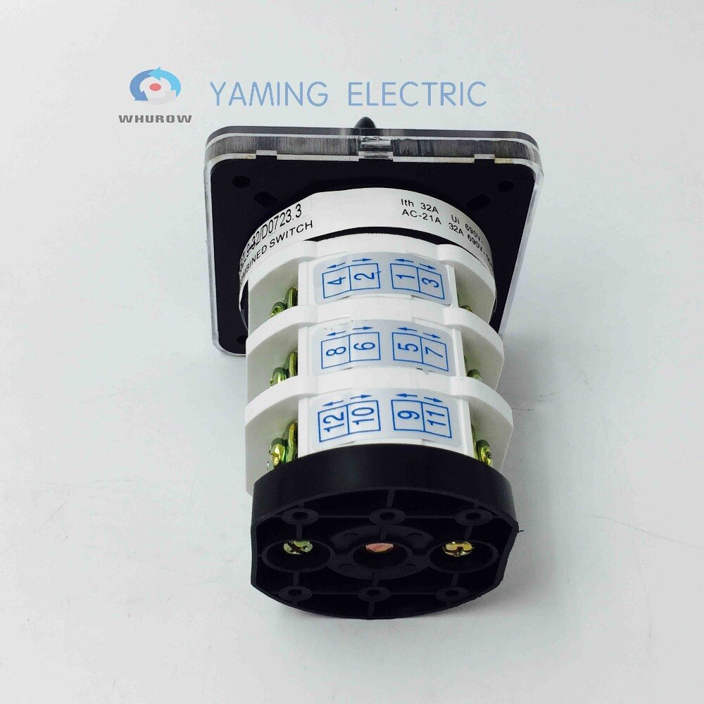 3 phase change over switch 32A 3 poles 3 position manual transfer selector on-off-on rotary cam switch YMZ12-32D0723.3