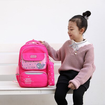 Moda dos desenhos animados bonito das crianças mochila de alta capacidade escola primária menino menina carga-reduzindo respirável oxford pano mochila: rose Red