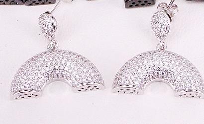 5 Pairs ZYZ325-9986 CZ Micro Pave Flower with Cap for Earring Making, Earring Cap, Findings: Silver plated