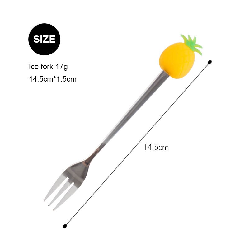 Fourchette à fruits en acier inoxydable, cuillère à café, motif de fruits colorés, cuillère à mélanger Concise en acier inoxydable, vaisselle: 16