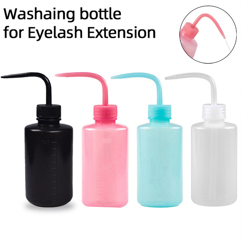Botella de lavado para limpieza de pestañas, limpiador de boquilla curva, resistente al agua, removedor de cejas, herramienta de maquillaje para extensión de pestañas, 250/500ml