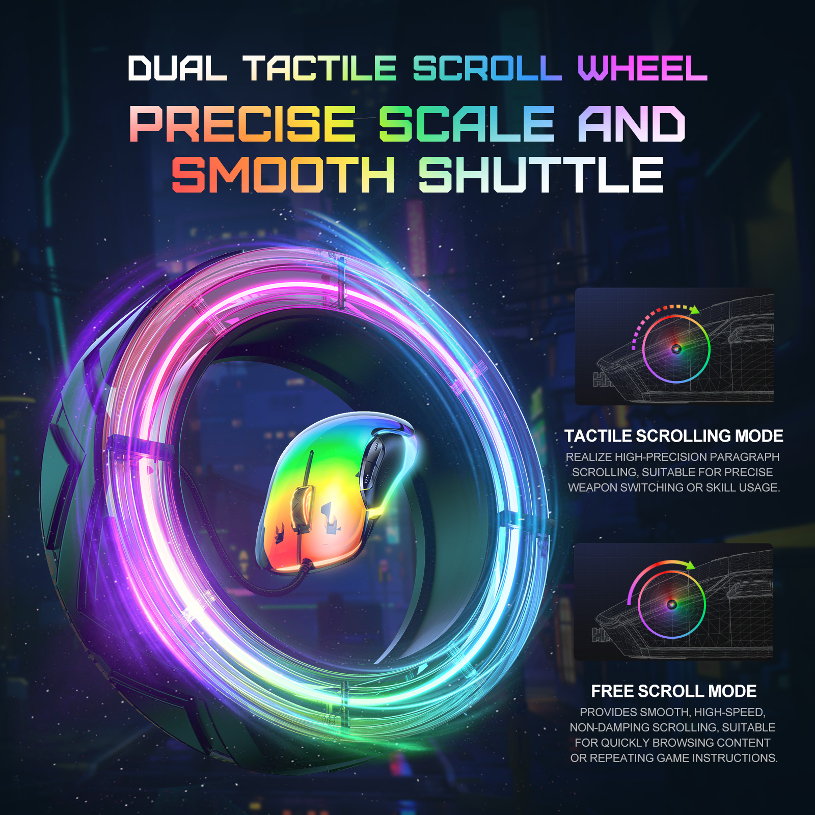 ONIKUMA Phantom RGB Gaming Mouse 7-Speed Adjustable DPI Dual Haptic Scroll Wheel