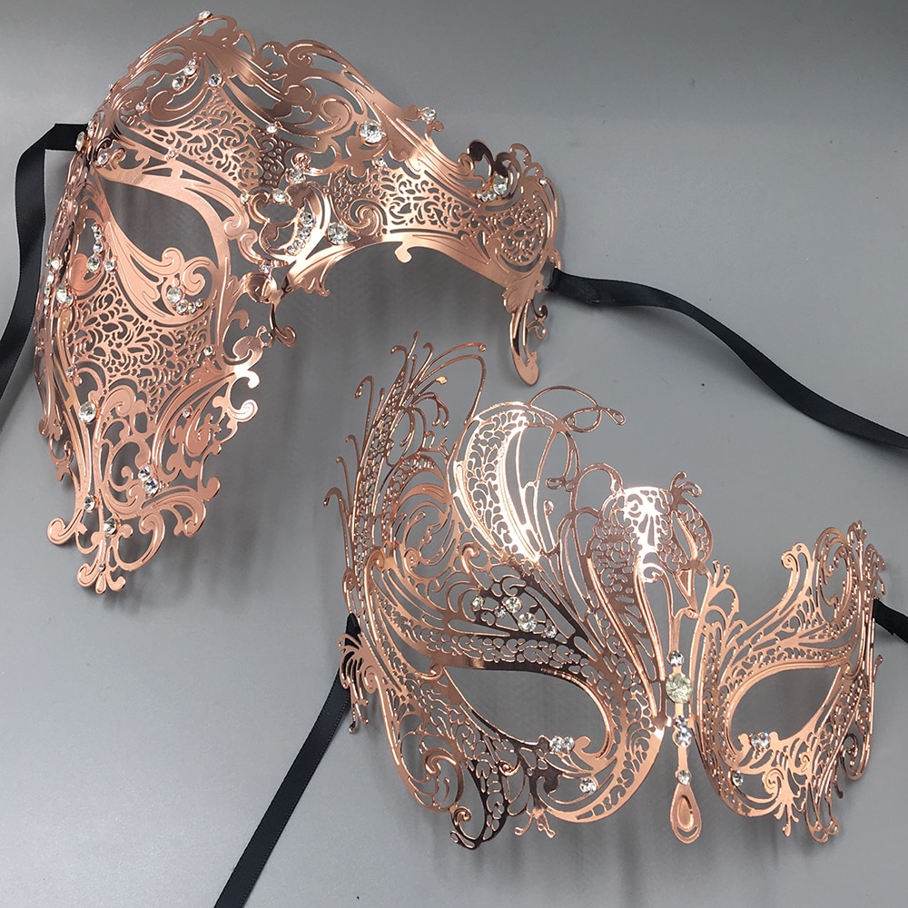 Hans & hennes par glitter strass metall filigran maskerad mask venetiansk kostym bal fest boll jul halv skalle mask