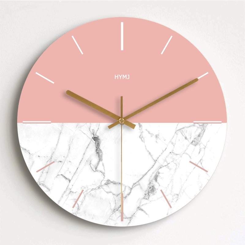 Relojes de pared de madera, decoración moderna para la pared del hogar, reloj colgante silencioso de madera redondo rosa y blanco de 10/12/14/16 pulgadas