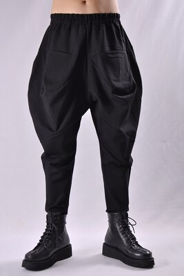 Dark Autumn and winter men small feet Harem loose elastic casual pants personality drum hips low crotch Jodhpurs