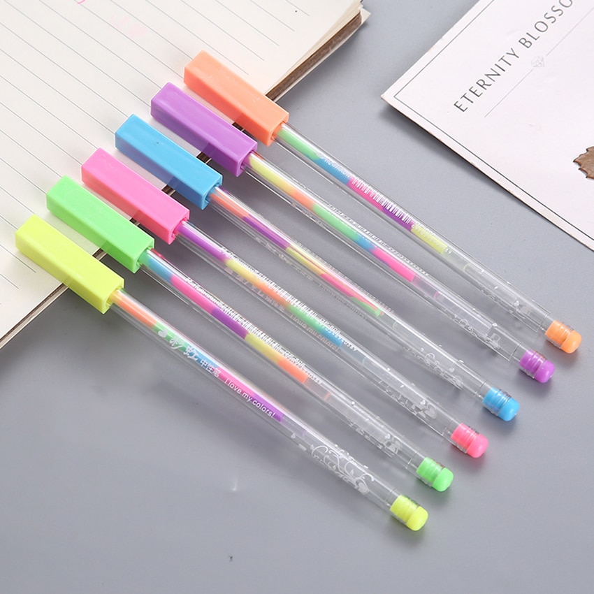 6 in 1 Multi-color Highlighter Pen Rainbow Water Pastel Pens Art Student Stationery Kids DIY Album Diary School Prize