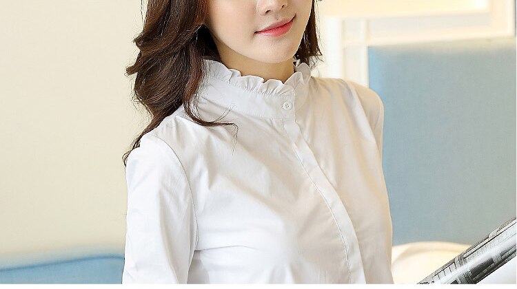 Blusa blanca Vintage con volantes, de para mujer, adorables largo, cuello alto con volantes, Tops de algodón, camisas blancas a la para mujer