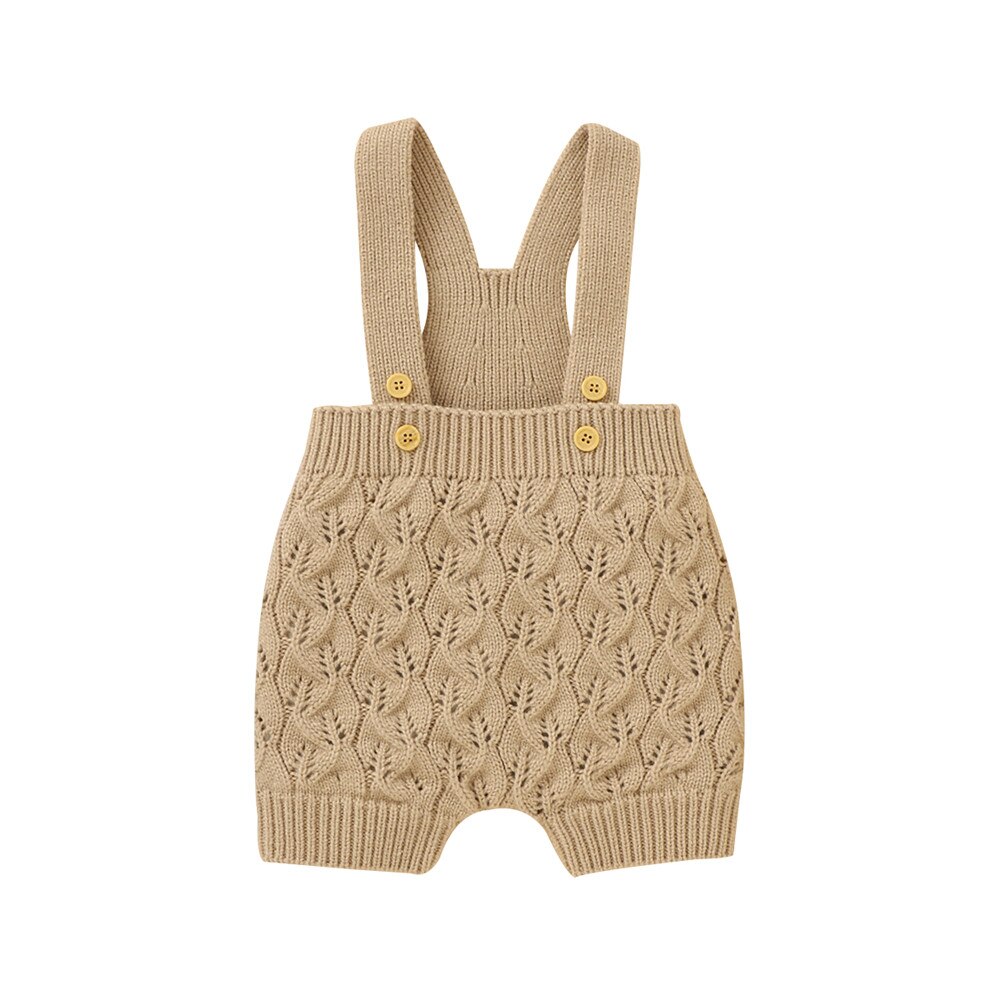 Baby Baby Jongens Meisjes Gebreide Overalls Mouwloze Effen Kleur Een Stuk Romper Lente Herfst Kleding Met Knoppen 0-24M: Khaki / 18m