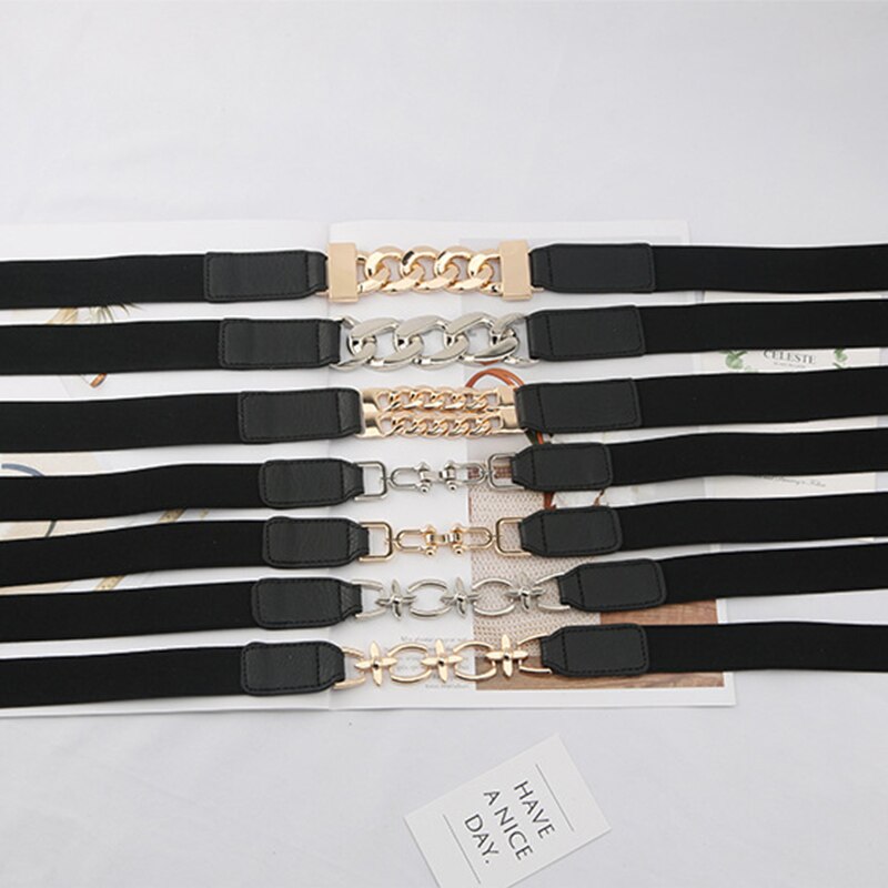 Luxury Gold Chain Belt Elastic Silver Metal Waist Belts for Women Stretch Ladies Coat Ketting Riem Waistband 2.3cm