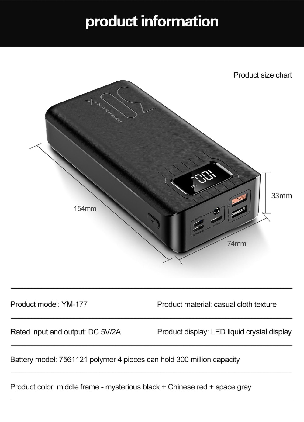 Power Bank 30000mah Display External Portable Charger Fast Charging PoverBank Double USB for All smartphones For Huawei Samsung