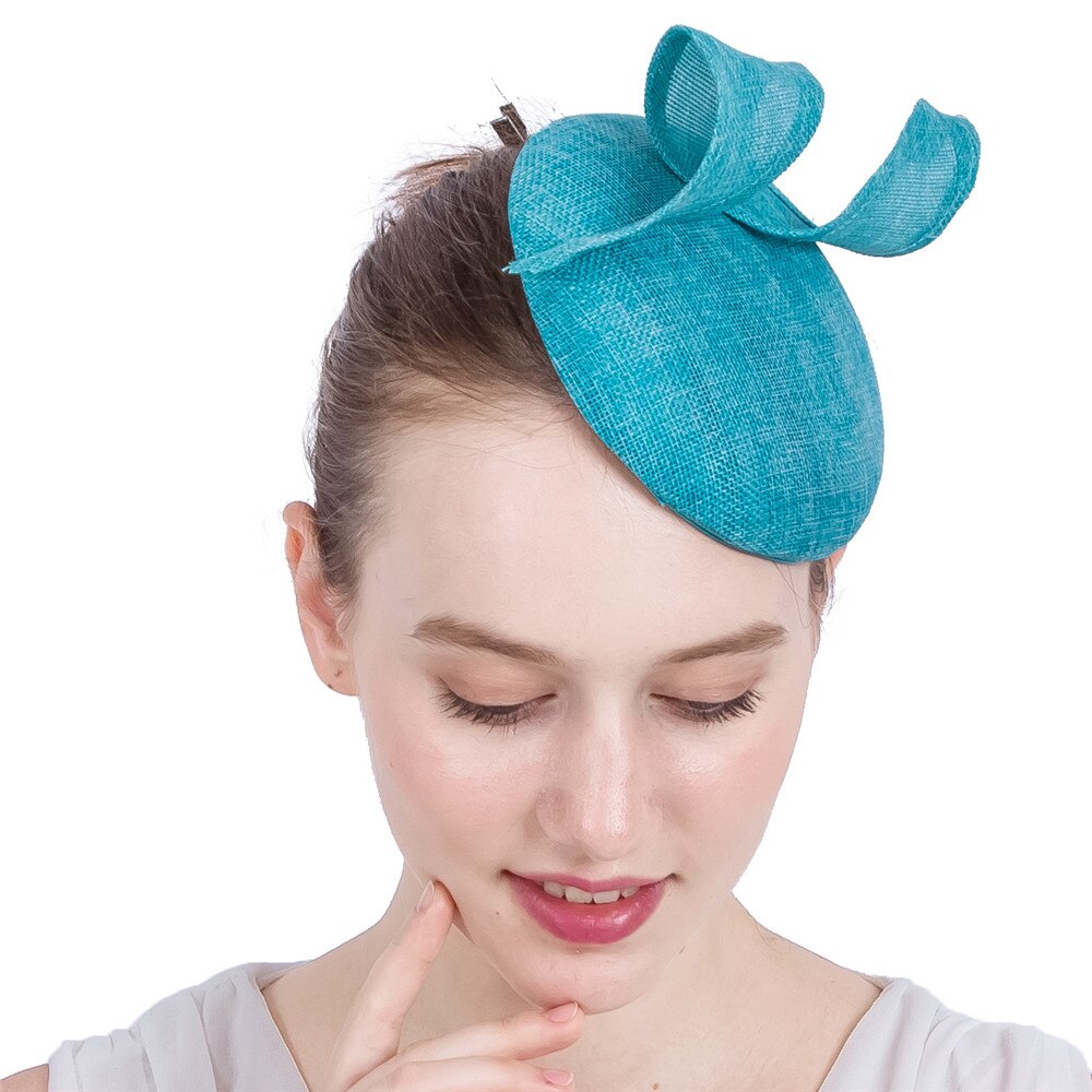 Imitatie Sinamay Bruid Bruiloft Hoed Tovenaar Hoops Decor Hoofddeksel Vrouwen Elegante Getrouwd Hoedenzaak Cap Haar Pin Accessoires: turquoise