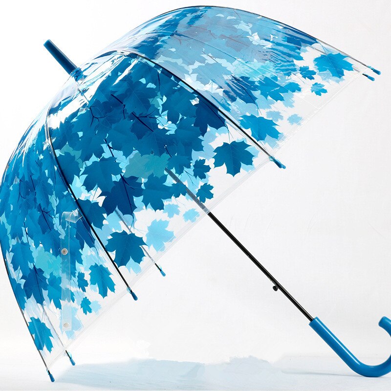 Woman Umbrella 4 Colors Parasol Cute Fresh PVC Transparent Mushroom Leaves Cage Arch Umbrella Child Long/Rain Umbrella: Blue