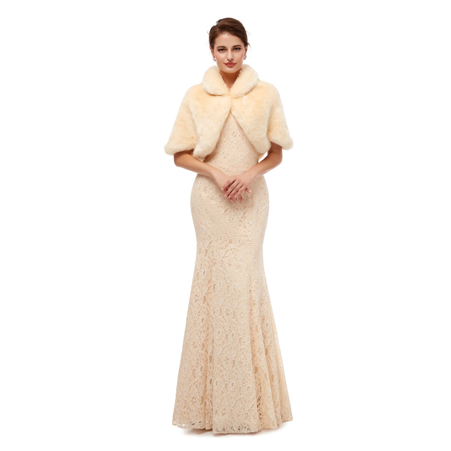 Bont Sjaal Bruiloft Wrap Vrouwen Winter 3/4 Lengte Mouwen Bridal Wraps Warm Bont Boleros Bridal Jacket Avond jas: 144