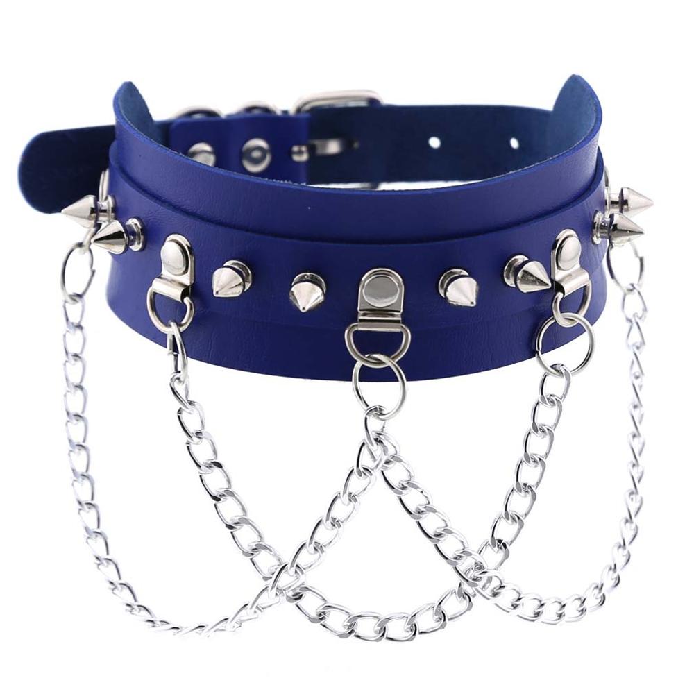 Punk Goth Choker Chain Studded Rivet Pu Leather Collar Spike Choker Necklace Chocker Cool Gothic Jewelry Accessories: blue