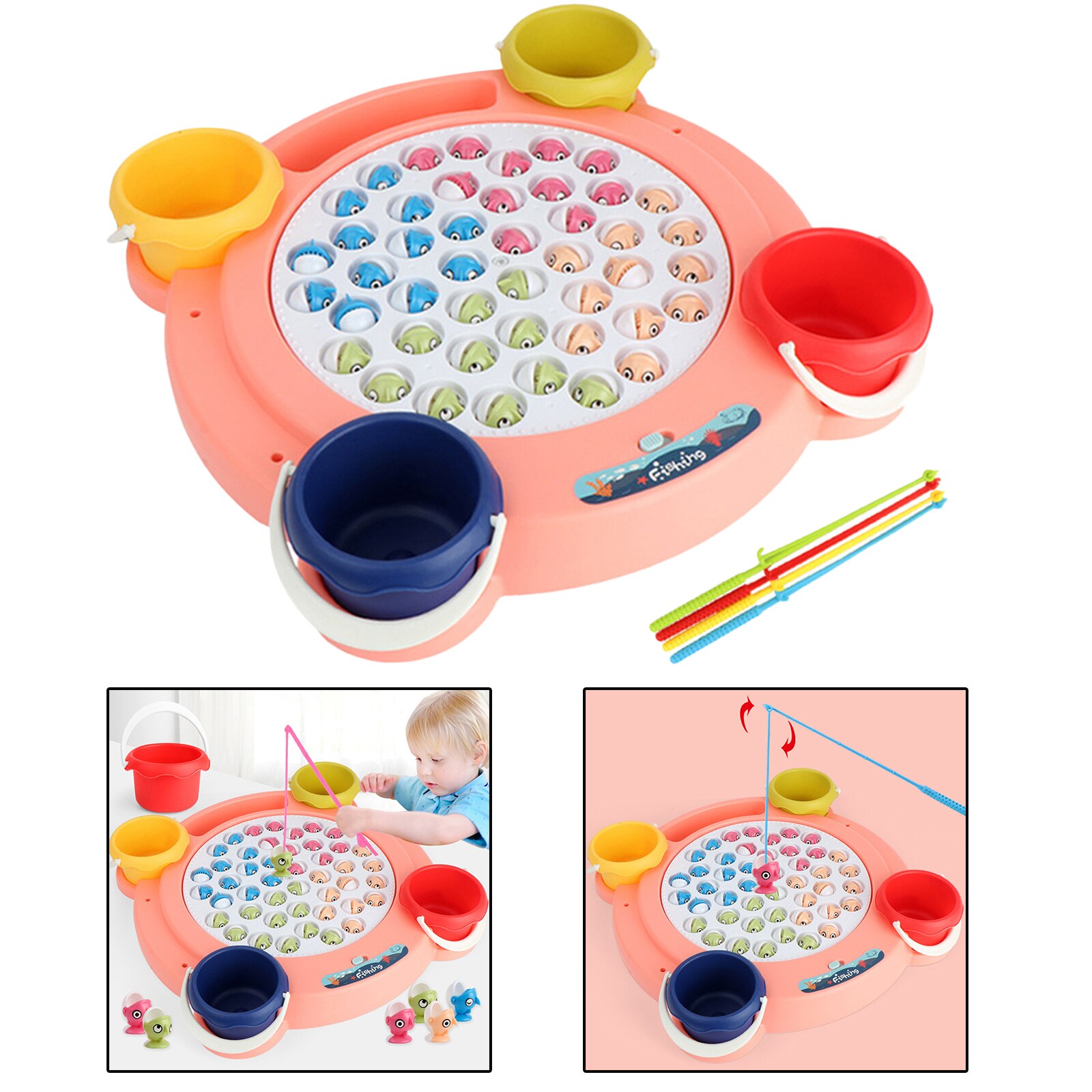 Premium Fishing Game Toy Set W/Roterende Zwembad 45 Vis 4 Hengels