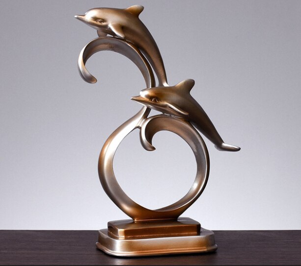 Resin Dolphin Crafts Animal Statues Home Office Restaurant TV Table Decorations European American Style: A 27x19cm
