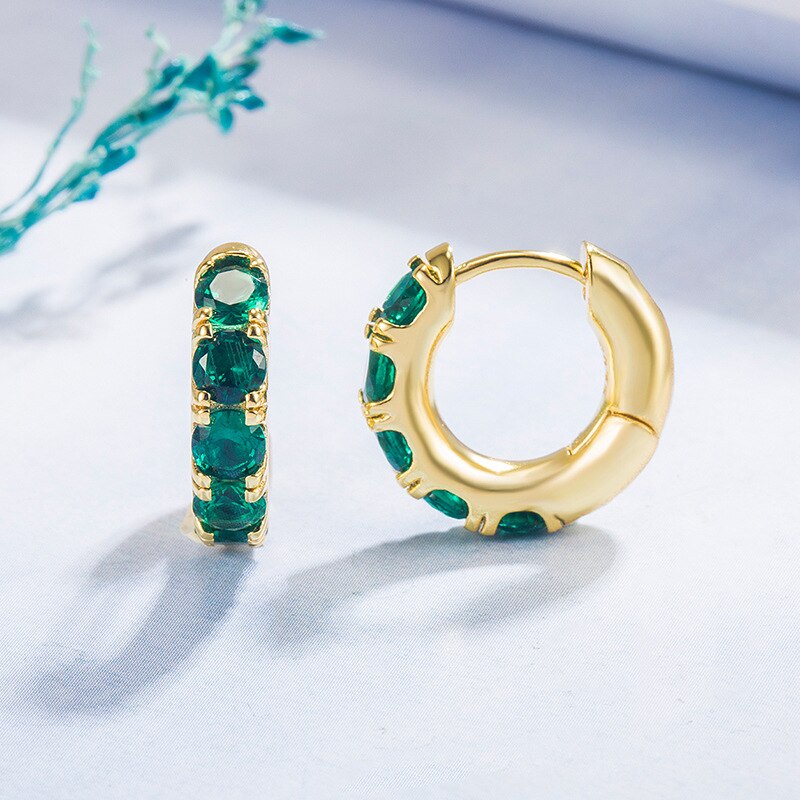Sipengjel moda verde zircão cúbico brincos de argola feminino elegante do punk vintage temperamento brincos de ouro para jóias femininas