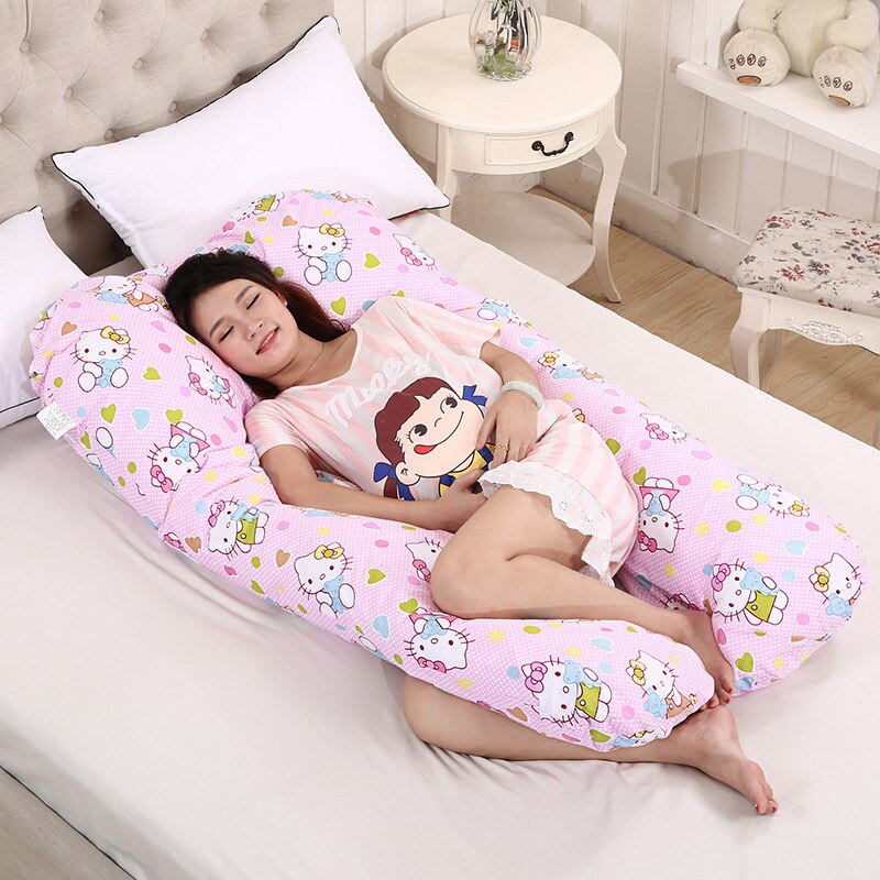 Almohada de apoyo para dormir de algodón para mujeres embarazadas, cojín de maternidad con estampado de conejo en forma de U, para dormir en el lado del embarazo: Cat