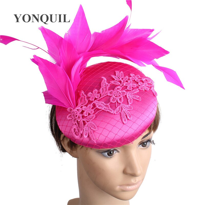Mooie Mode Vrouwen Bruiloft Hoed Bridal Dames Bruiloft Fascinators Hoofdband Met Fancy Feather Party Gelegenheid Haar Accessoires: hot pink
