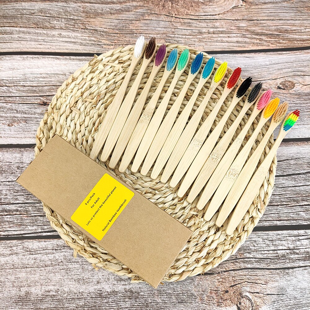 12Pcs Bamboo toothbrush Eco Friendly Product bamboo Solid handle soft fibre tooth brush adults Oral Care Biodegradable