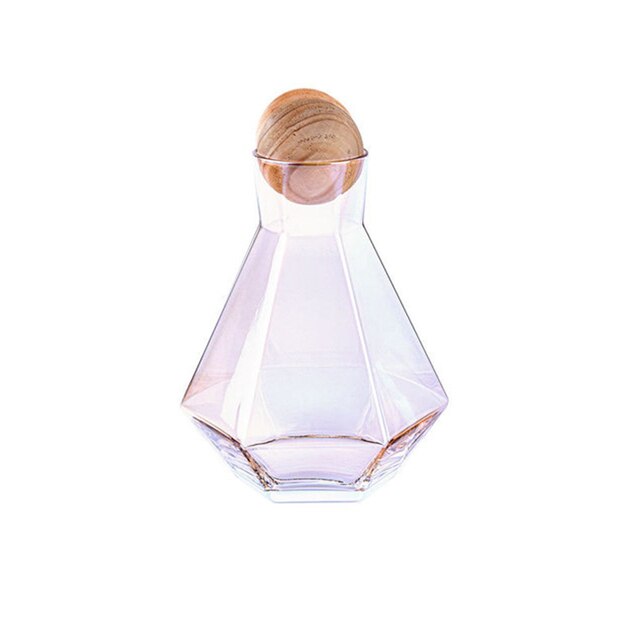 Juego de jarra de vidrio con tapa de madera para vino, whisky, cerveza, zumo, hervidores de agua potable, 1/5 piezas: Color Bottle