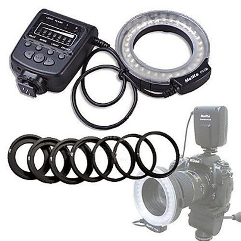 Meike FC100 LED Macro anillo luz de Flash para Canon 450D 500D 550D 600D 650D 700D 1100D 6D 7D 5D Mark II y Nikon cámara réflex Digital