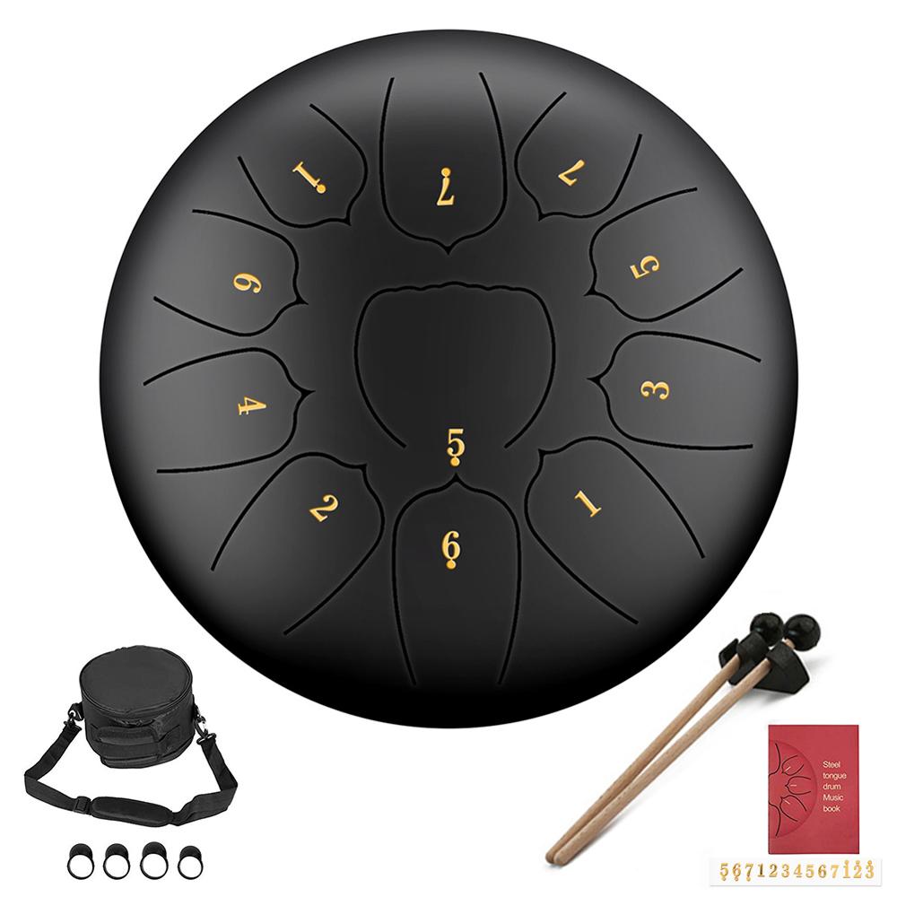 10 tuuman mini rumpu 11 sävy teräs kieli rumpu handpan väline pehmustettu rumpu pussi ja pari mallets soittimia: Musta