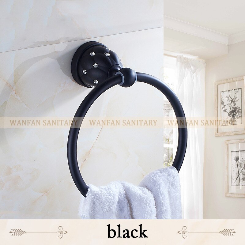 Towel Rings Solid Brass Gold Towel Holder, Bath Shelf Towel Rack Hangers Luxury Bathroom Accessories Wall Mounted Towel holder: Black