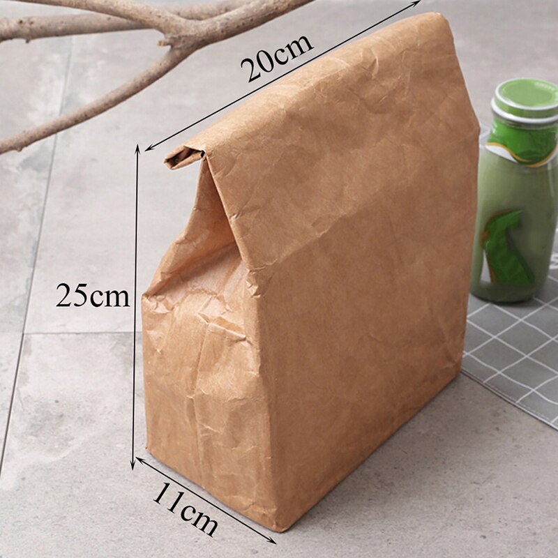 Fold Kraft Paper Lunch Bag Waterproof Insulation Thermal Food Bags Cooler Reusable Picnic Bags For Women Men Kids