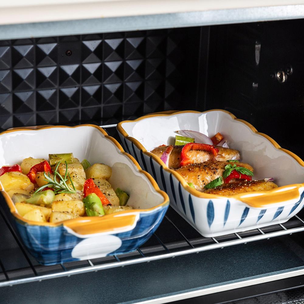 MDZF SWEETHOME 9/11inch Japanese Ceramic Baking Pan Rectangular Bakeware Dish Oven Baking Tray Kitchen Home Lasagna Pan