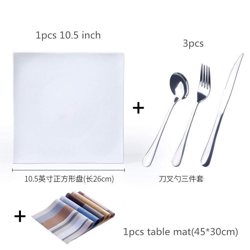 Nordic Steak Western Dinner Plates Pure White Bone China Square Dinner Dishes Dessert Tray Ceramic Flat Kitchen Dinnerware Set